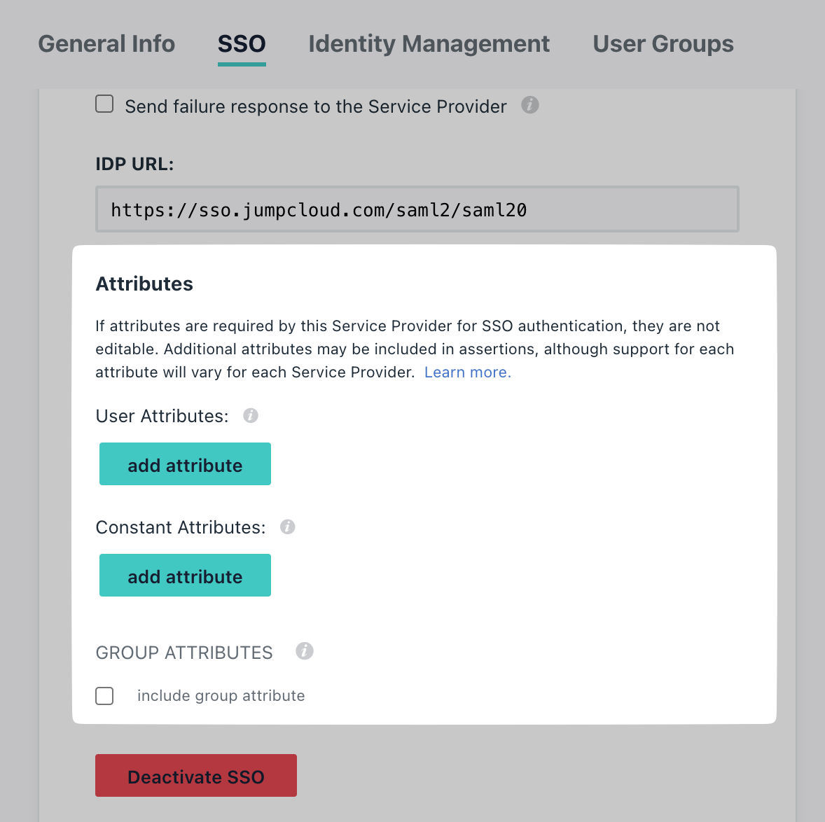 Locate Attributes section on JumpCloud Portal