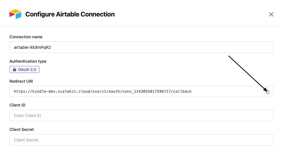 Copy the redirect URI from Scalekit dashboard